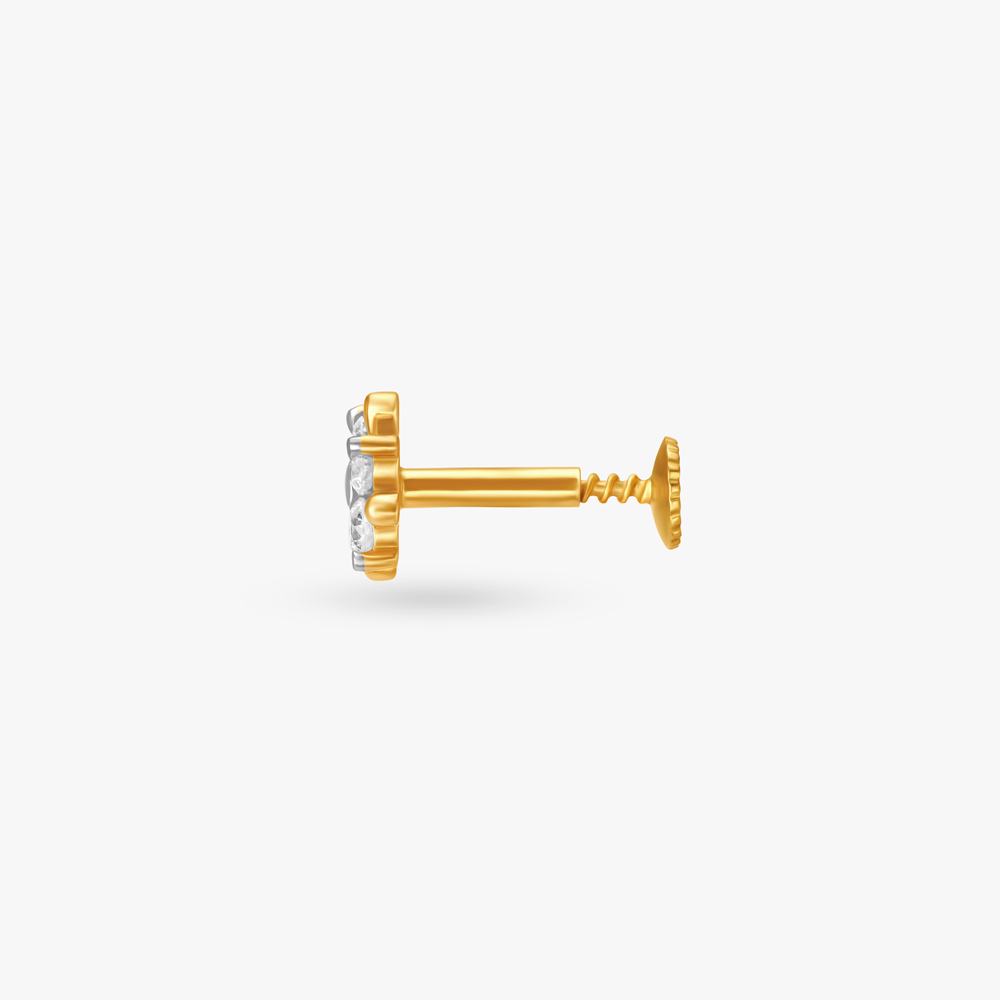 Pristine Floral Gold and Diamond Nose Pin,,hi-res image number null