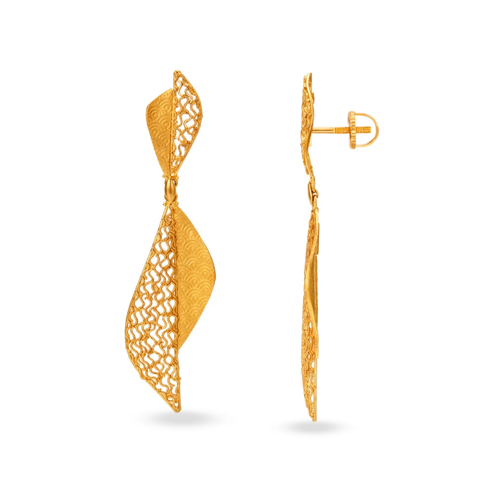 Eccentric Filigree Jali Work Gold Drop Earrings,,hi-res image number null