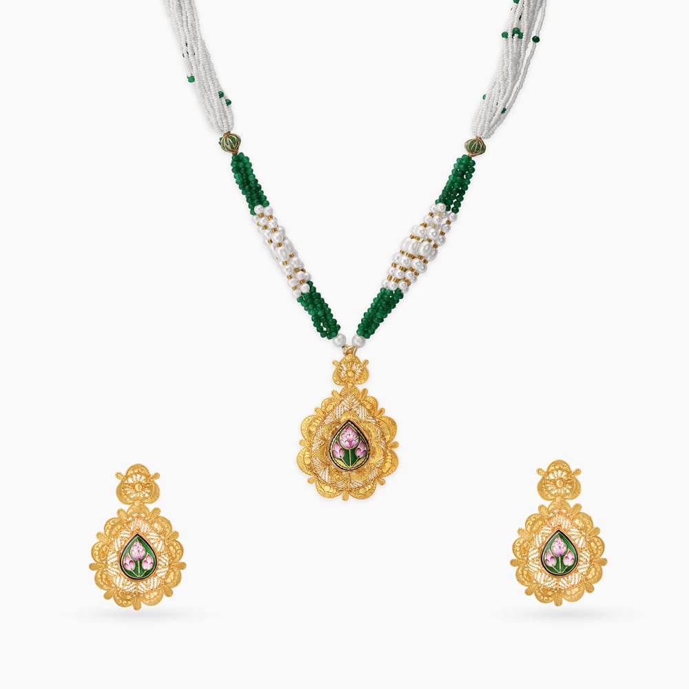 Ethereal Enamel Gold Pendant and Earrings Set,,hi-res image number null