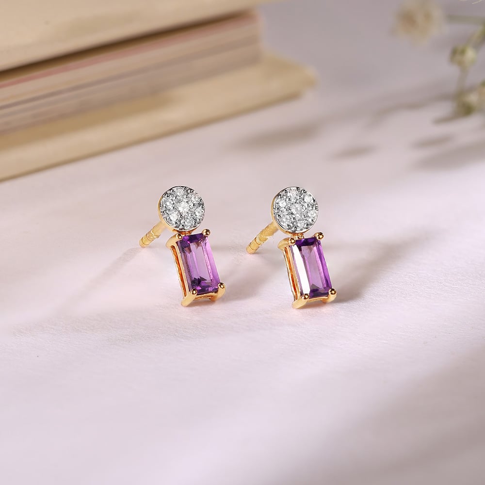 Amethyst Glam Gold & Diamond Stud Earrings,,hi-res image number null