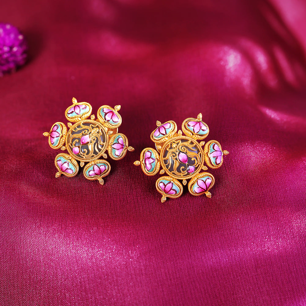 Enchanted Bloom Enamel Gold Stud Earrings,,hi-res image number null