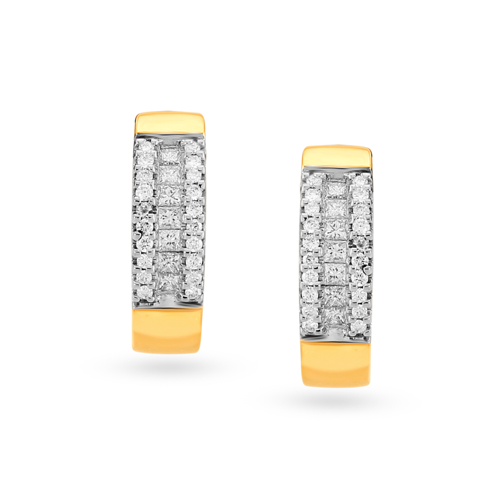 Contemporary Gold and Diamond Hoop Earrings