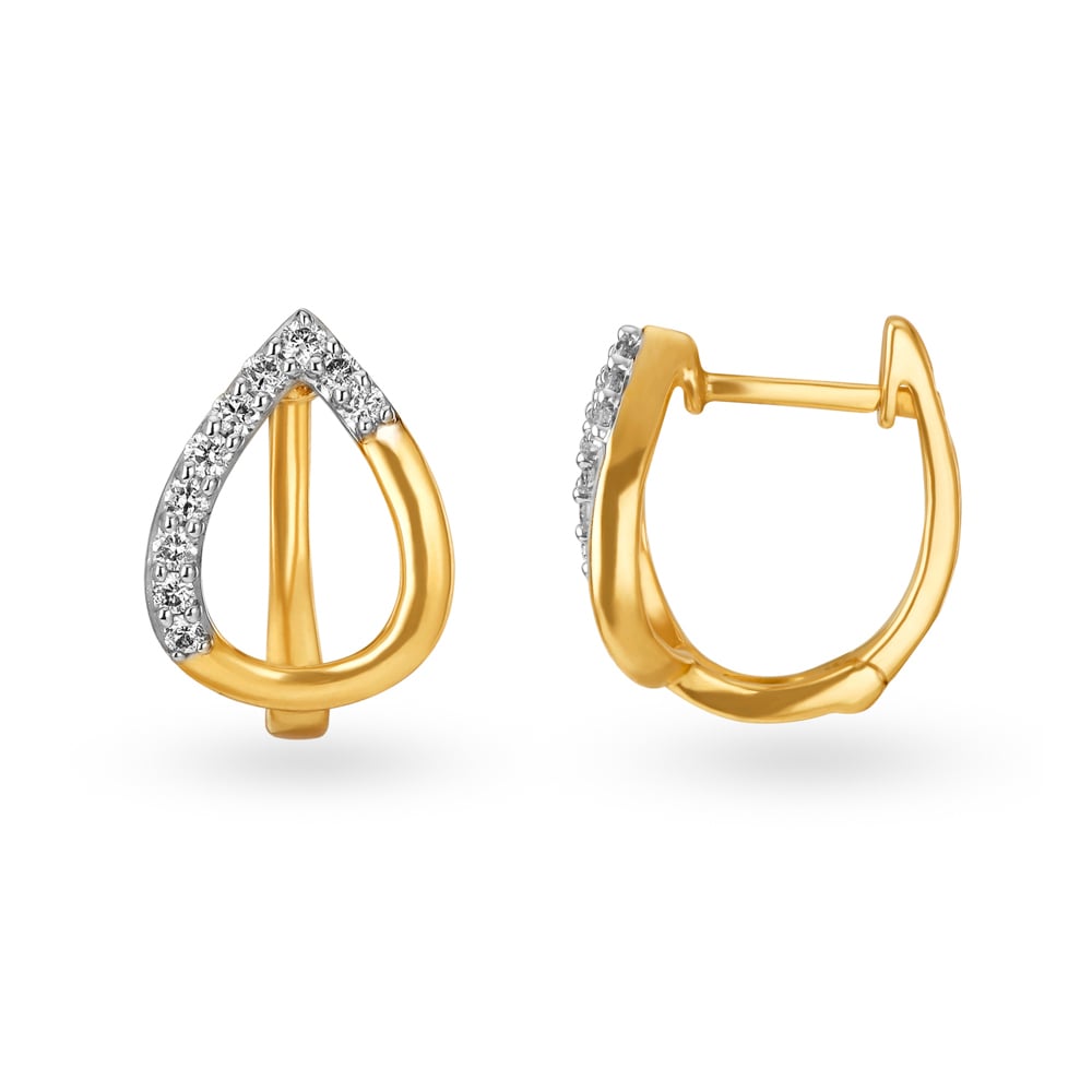 Fancy Leaf Pattern Diamond Hoop Earrings,,hi-res image number null