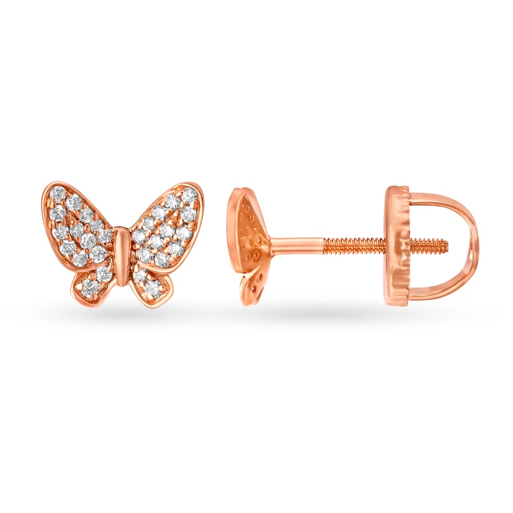 Enchanting Butterfly Diamond Stud Earrings in Rose Gold for kids,,hi-res image number null