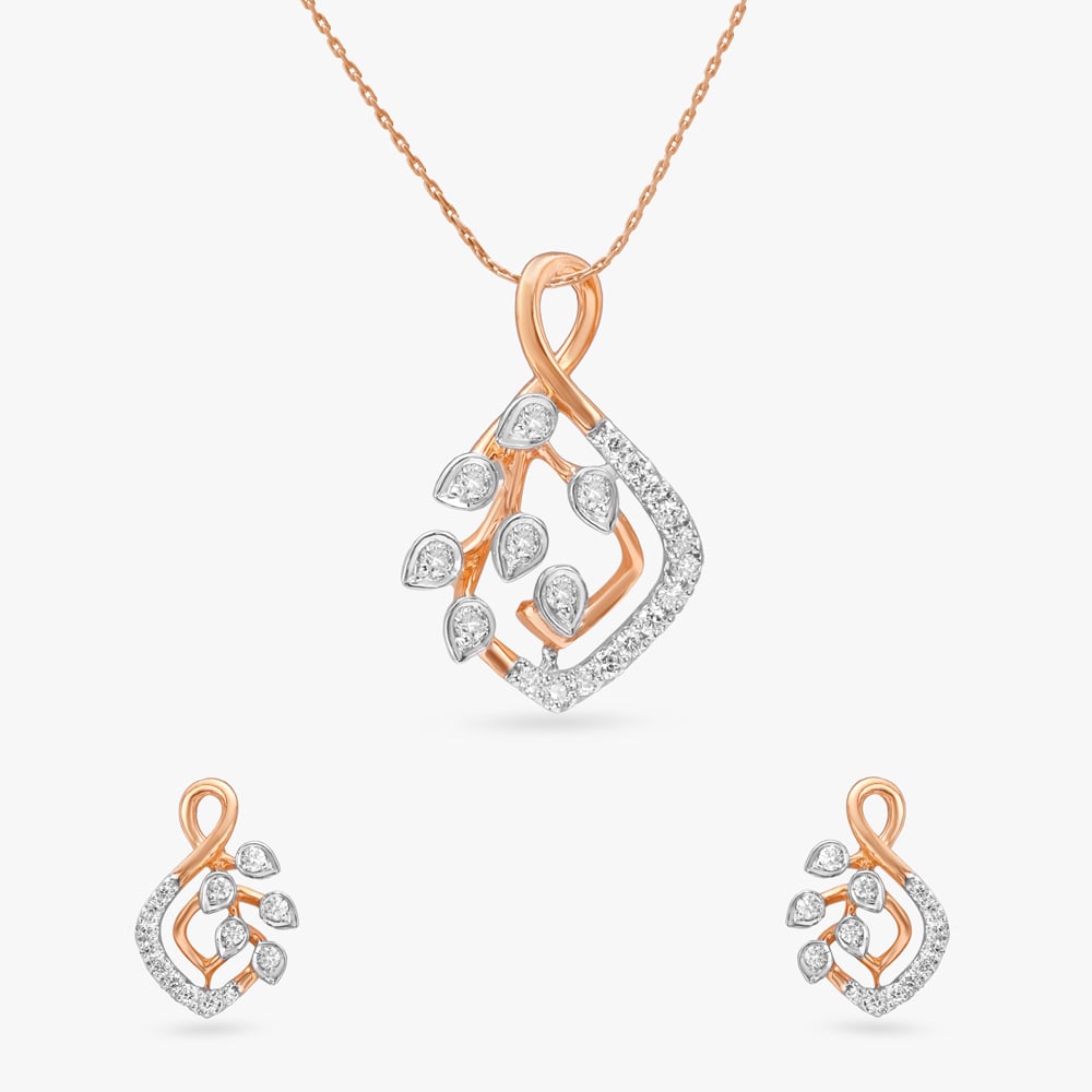 

Whimsical Bloom Diamond Pendant and Earrings Set