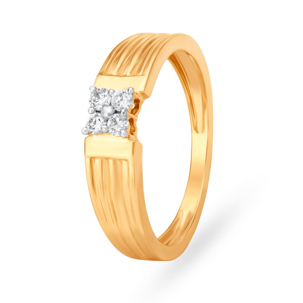 Stately 18 Karat Yellow Gold And Diamond Ridge Pattern Finger Ring,,hi-res image number null