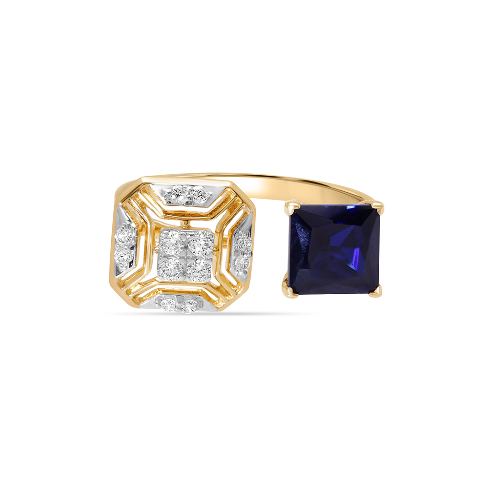 14KT Yellow Gold Azure Brilliance Blue Synthetic Finger Ring,,hi-res image number null