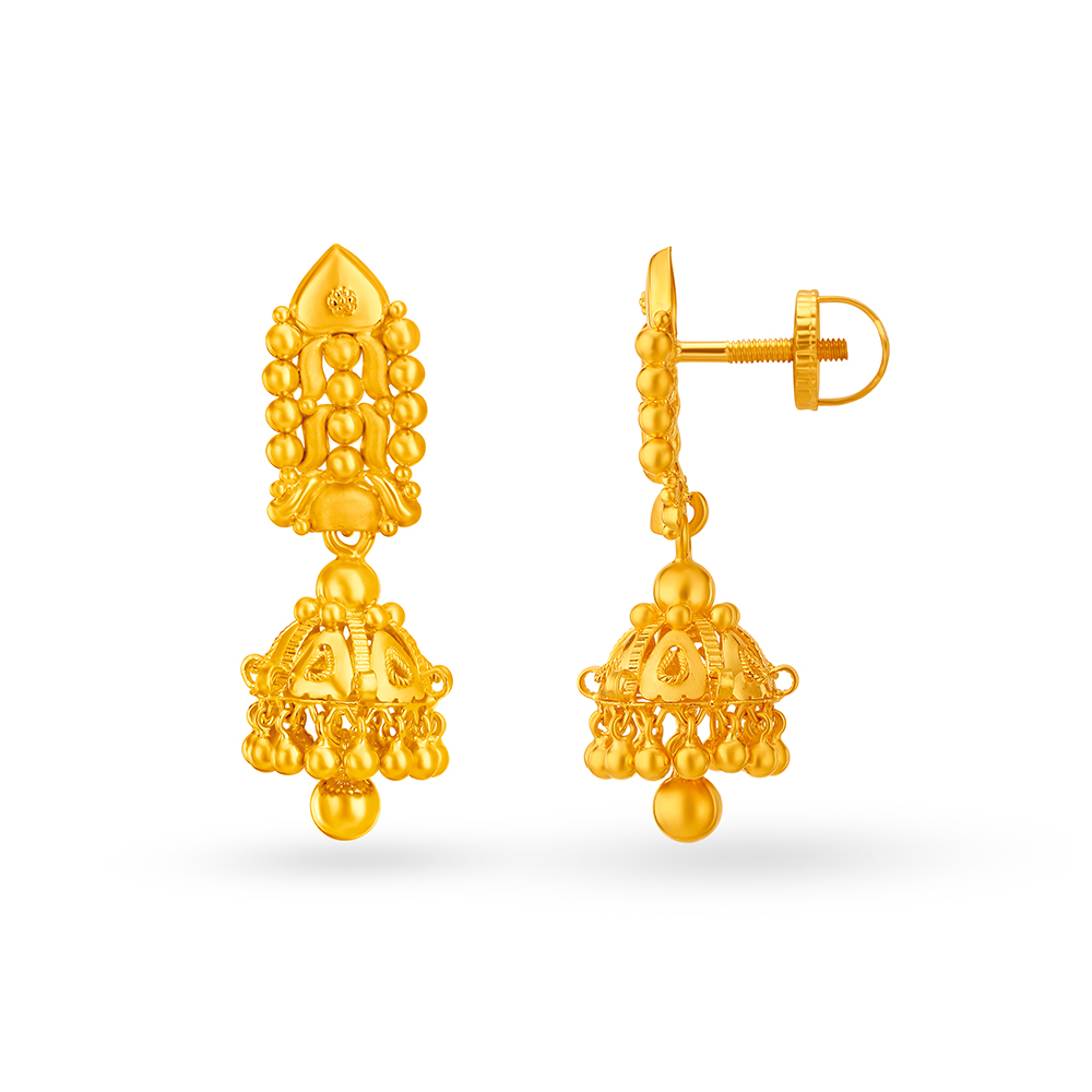 Petite Beaded Gold Jhumka Earrings,,hi-res image number null