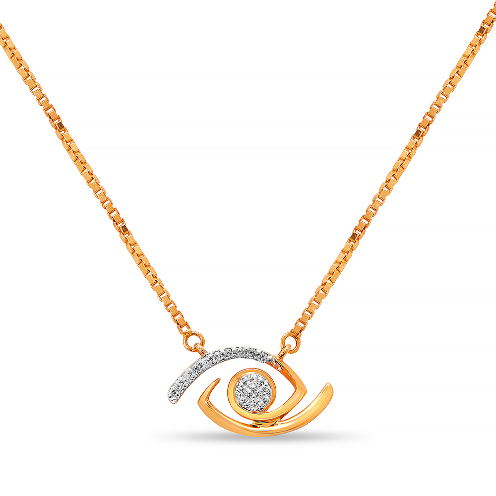 14KT Yellow Gold Geometric Evil Eye Necklace With Diamonds,,hi-res image number null