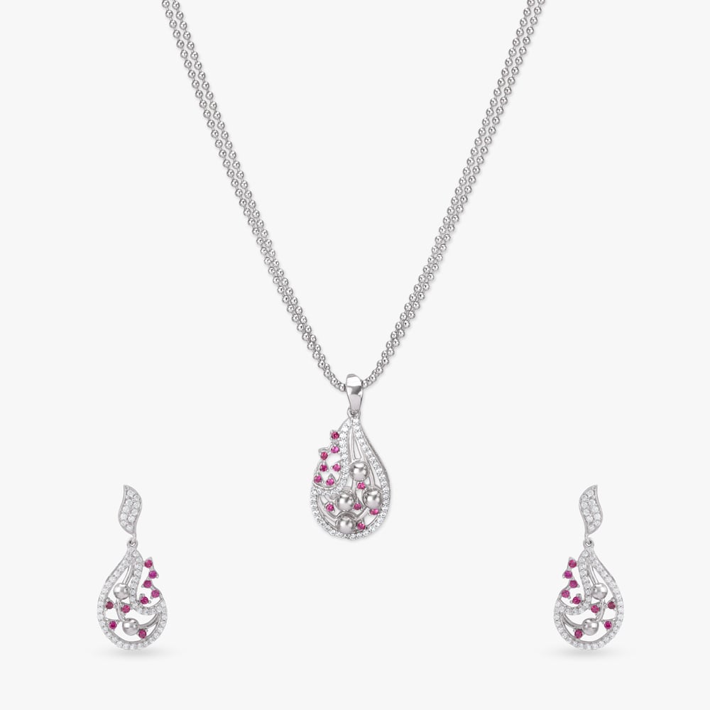 

Blush Bloom Silver Pendant with Chain and Earrings Set