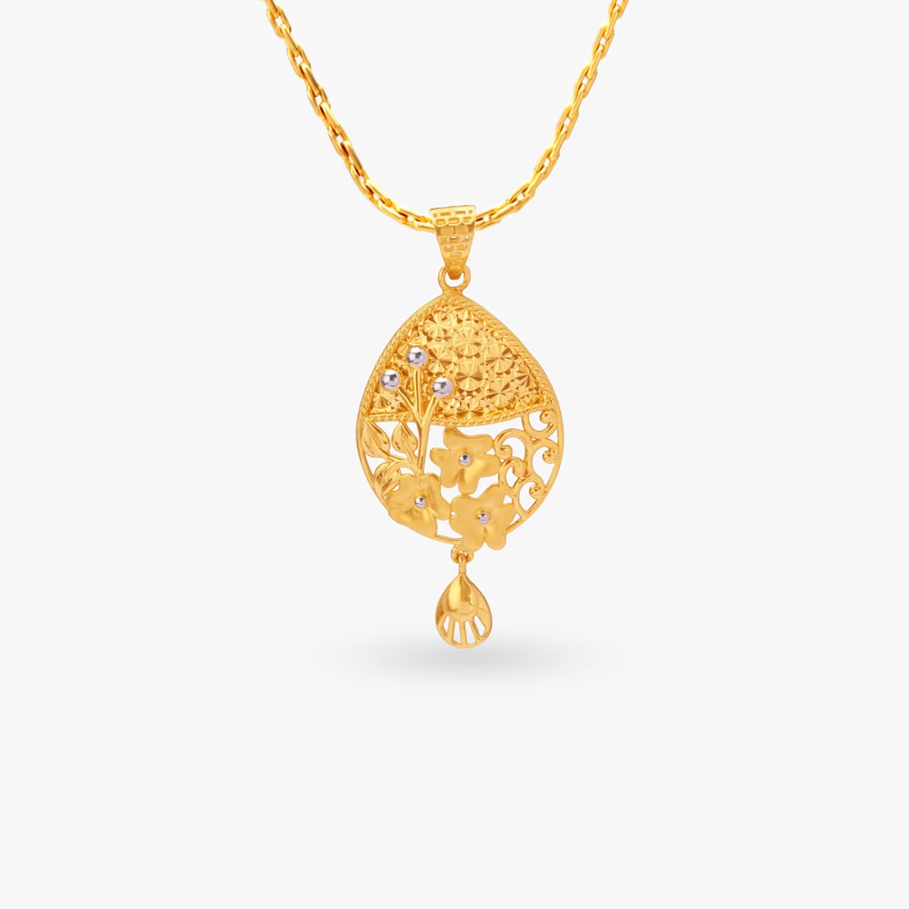 Exquisite Floral Drop Gold Pendant and Earrings Set,,hi-res image number null