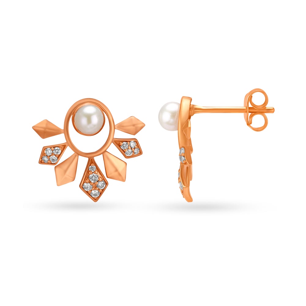 Pristine Pearl Rose Gold and Diamond Stud Earrings,,hi-res image number null