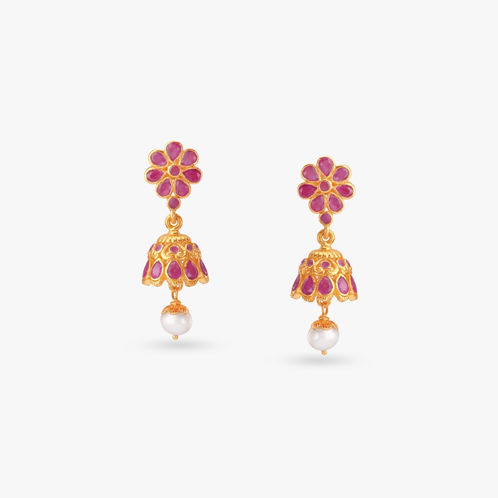 Blossom Charm Ruby Jhumka Earrings,,hi-res image number null