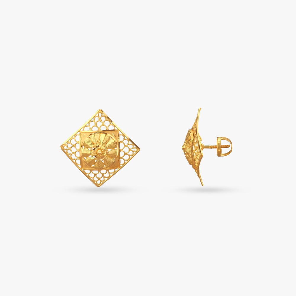 

Lattice Bloom Gold Stud Earrings