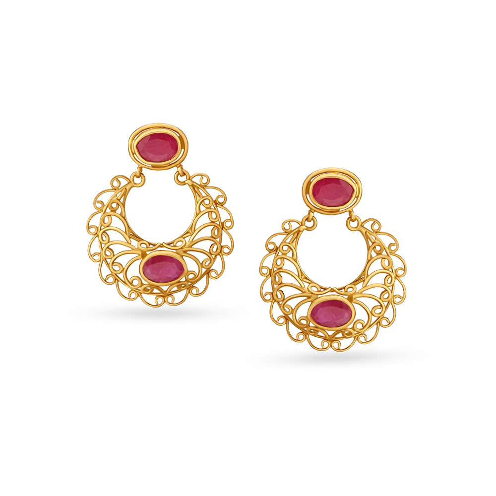 Breathtaking Ruby Gold Drop Earrings,,hi-res image number null