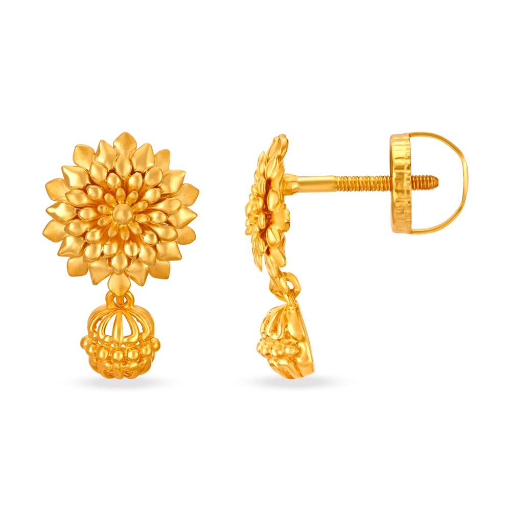 Bewitching Floral Gold Drop Earrings,,hi-res image number null