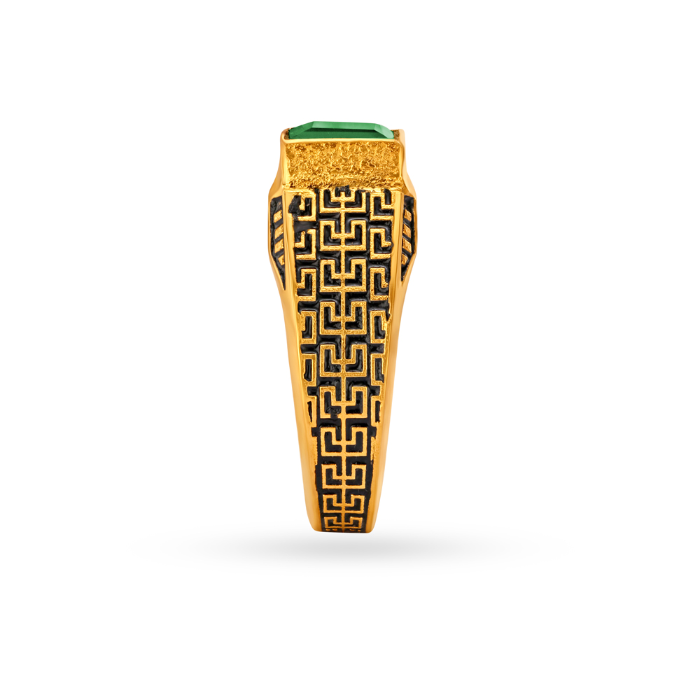 Royal Black Antique Gold Finger Ring for Men,,hi-res image number null