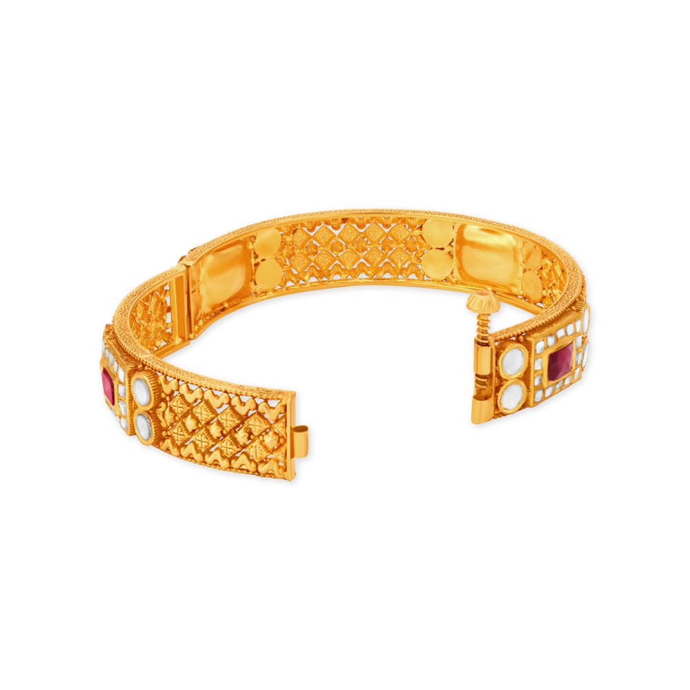 Ornate Gold and Glass Kundan Bangle,,hi-res image number null
