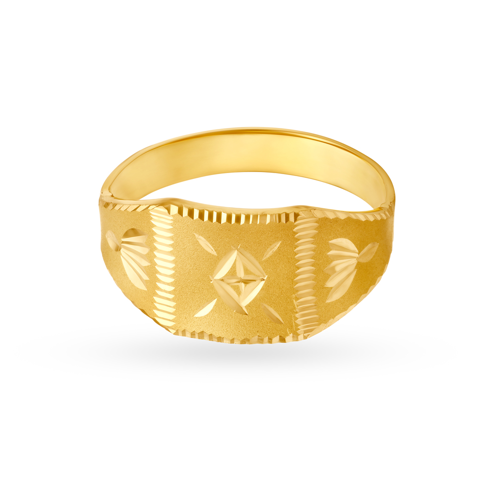 Captivating 22 Karat Yellow Gold Engraved Square Finger Ring,,hi-res image number null
