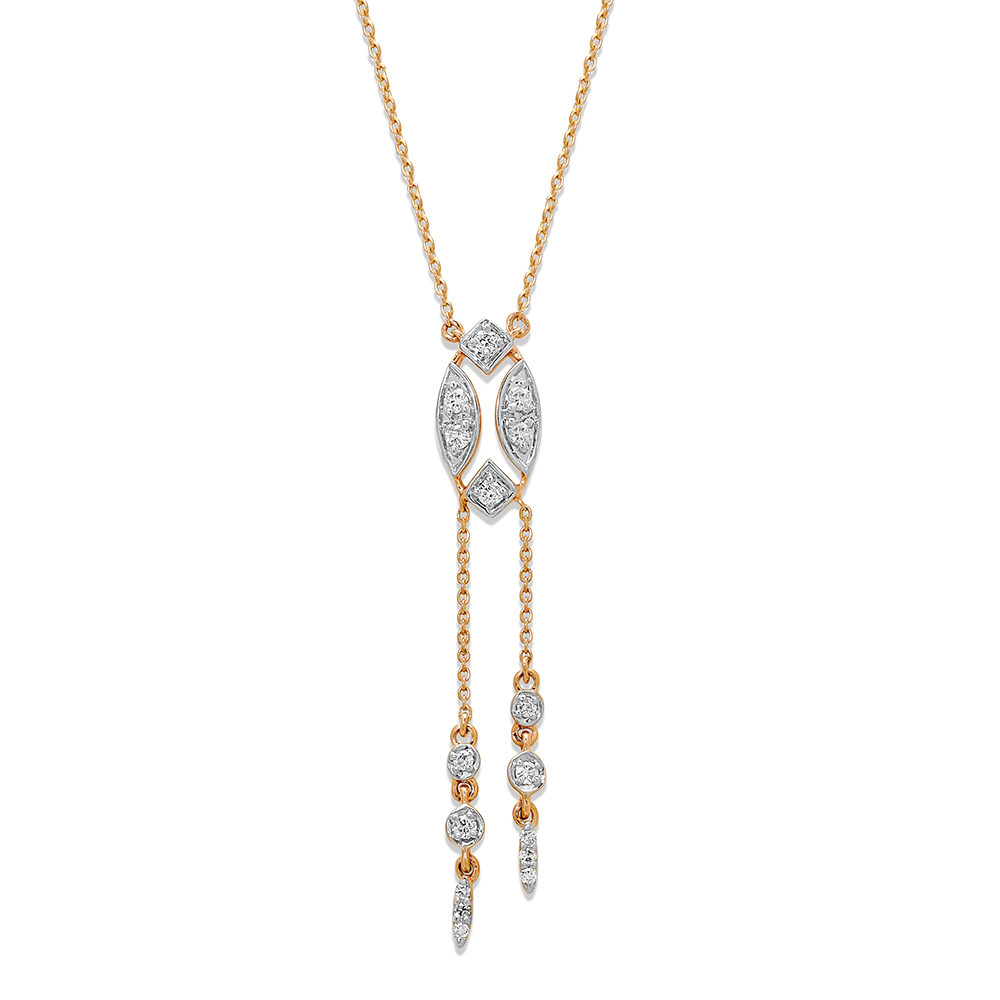 14Kt Rose Gold Oval Sparkling Diamond Necklace