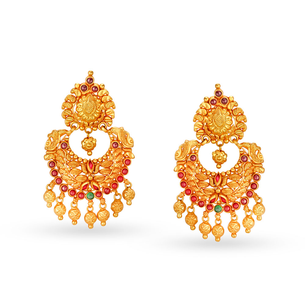 Peacock Motif Rawa Work Gold Necklace Set,,hi-res image number null