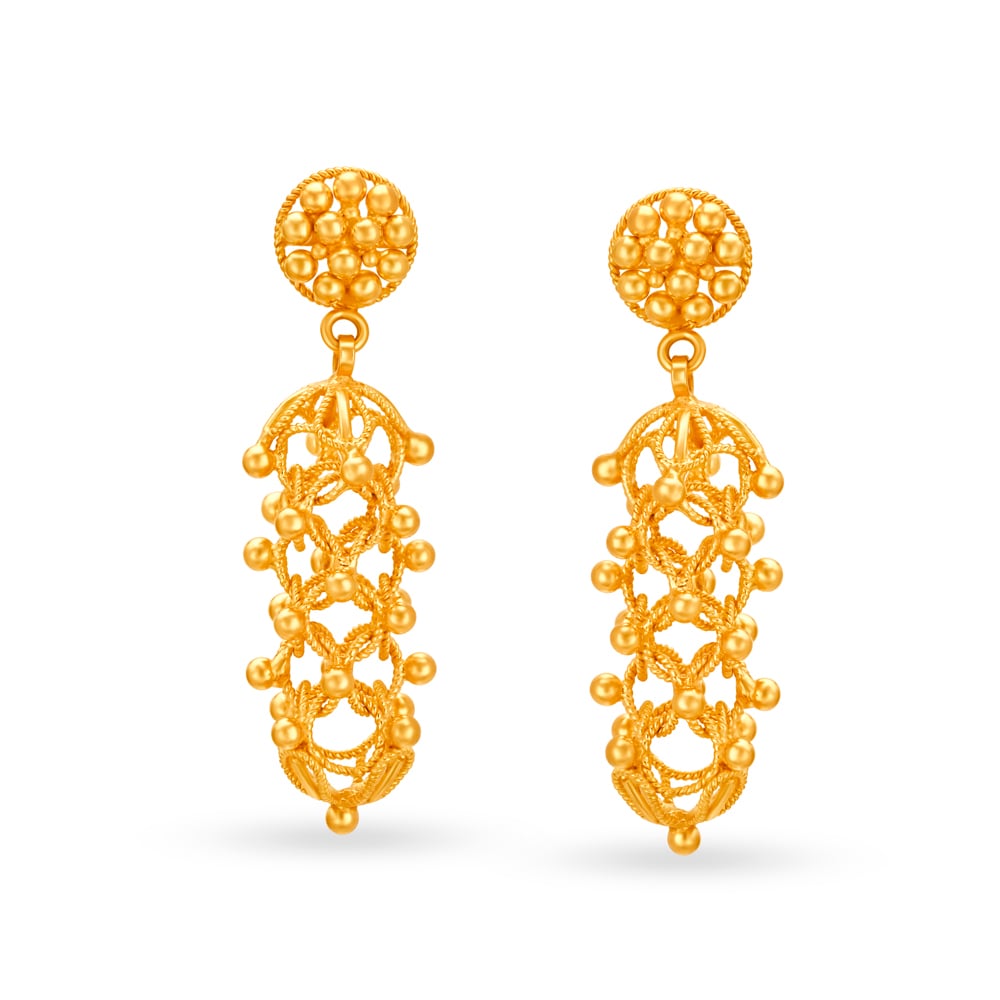 

Alluring Wire and Gold Bead Drop Earrings