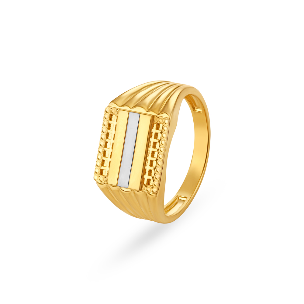 Glamorous Ridged Gold Ring for Men,,hi-res image number null
