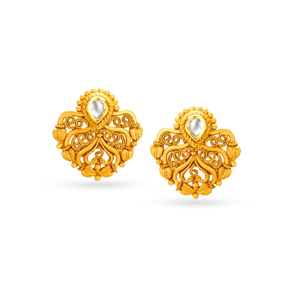 Spectacular Gold Stud Earrings with Enamel
