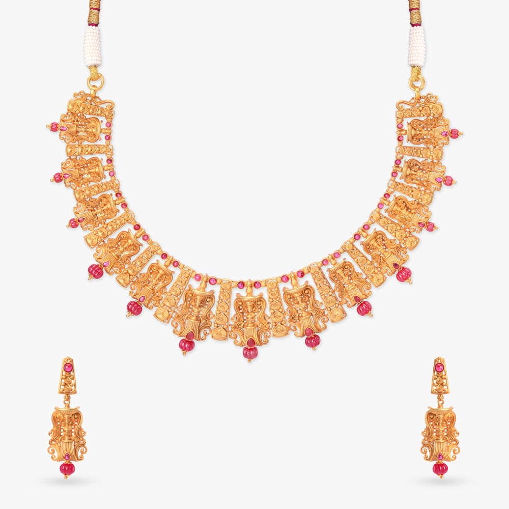 Vilakku Varnam Gold Necklace set,,hi-res image number null