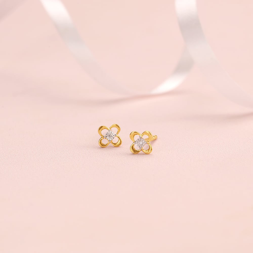Floral Glow 14 Kt Gold and Diamond Stud Earrings,,hi-res image number null