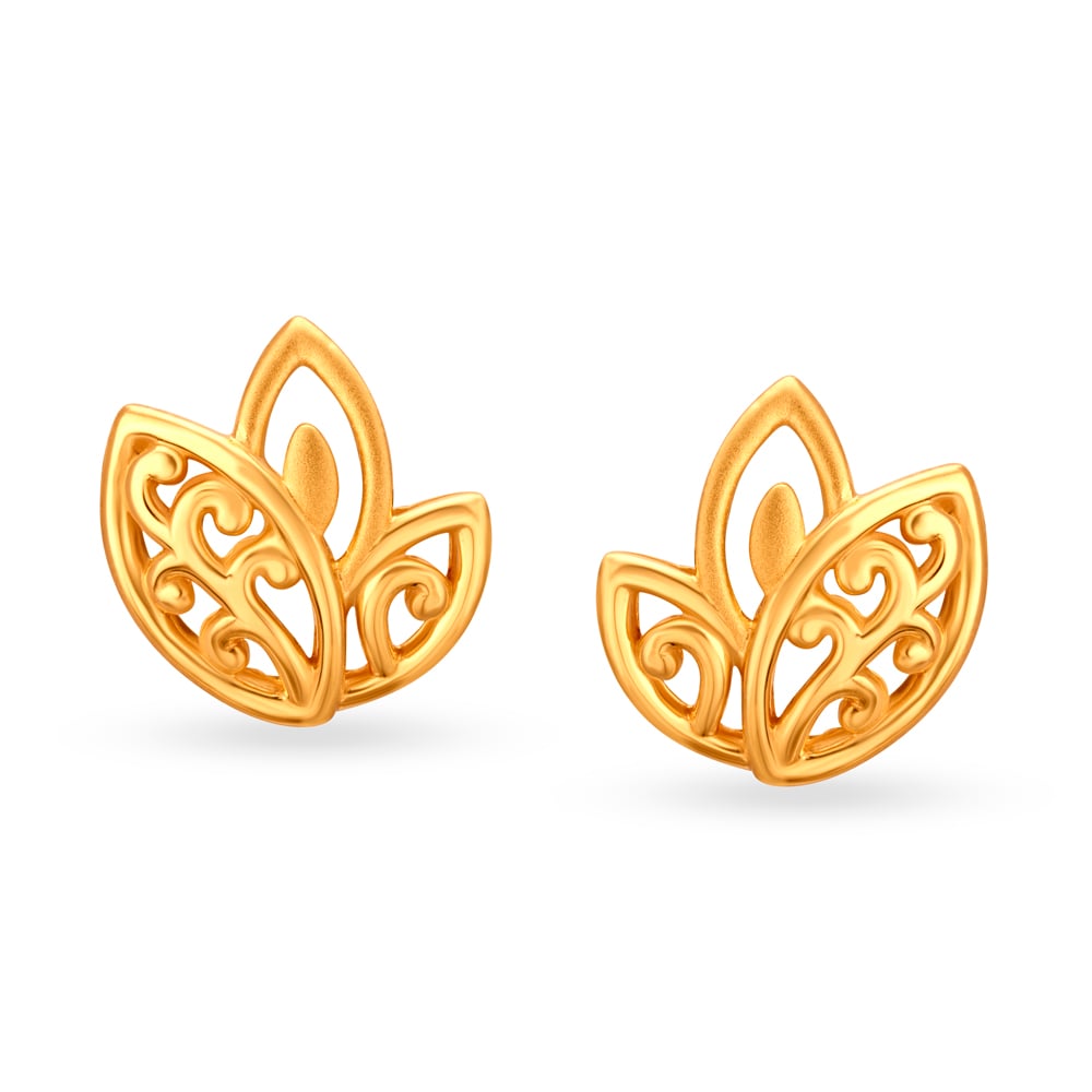 

Leaf Pattern Petite Gold Stud Earrings