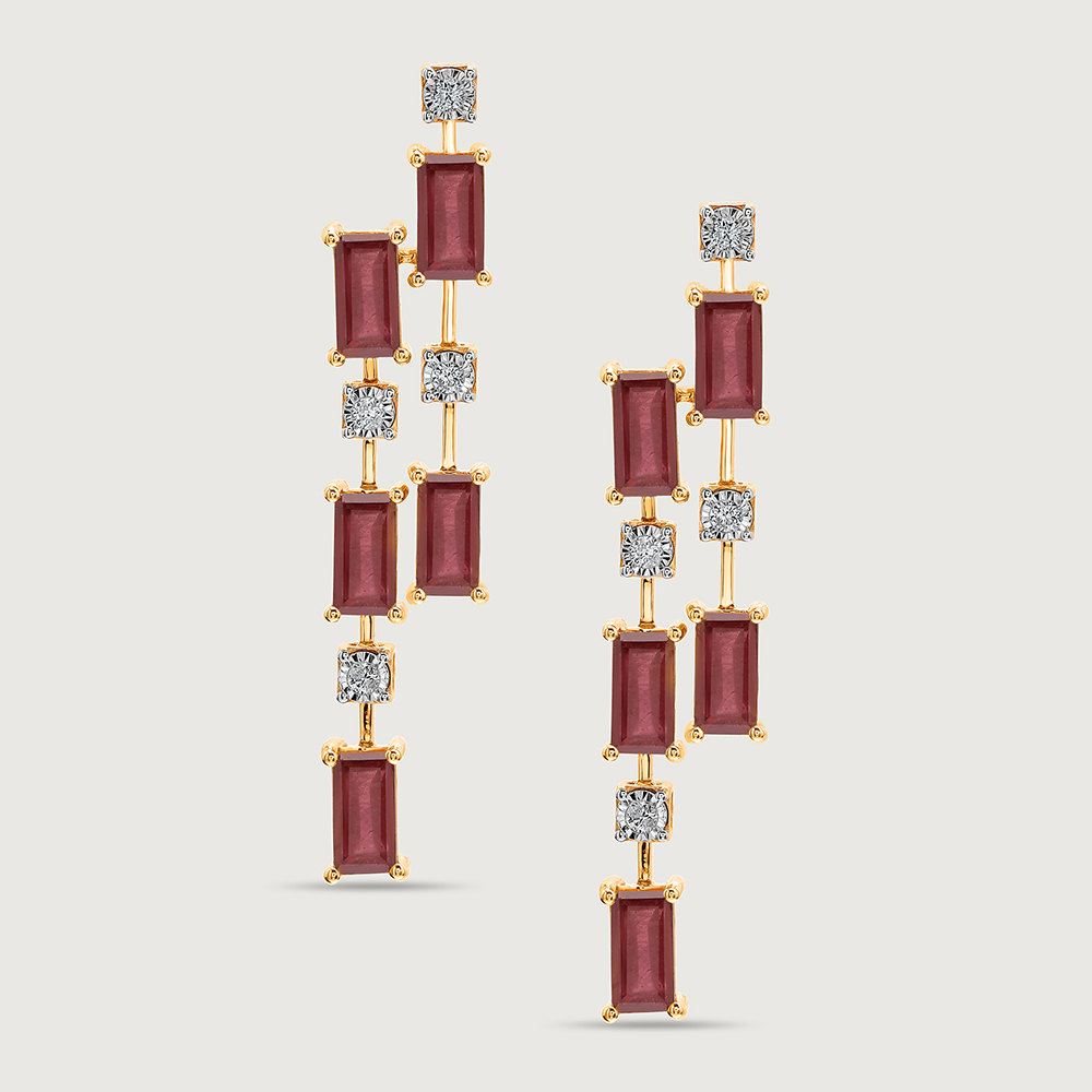 Sparkling Baguettes 14KT Ruby & Diamond Drop Earrings,,hi-res image number null