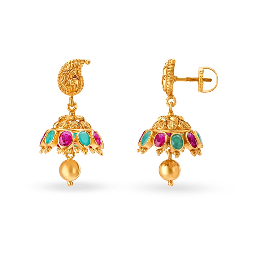 Vivid Emerald and Rubies Jhumkas,,hi-res image number null