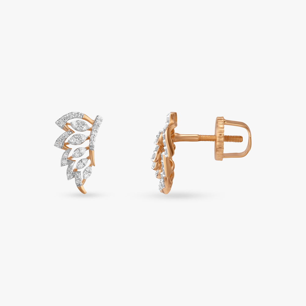 Sculpted Leaf Diamond Stud Earrings,,hi-res image number null