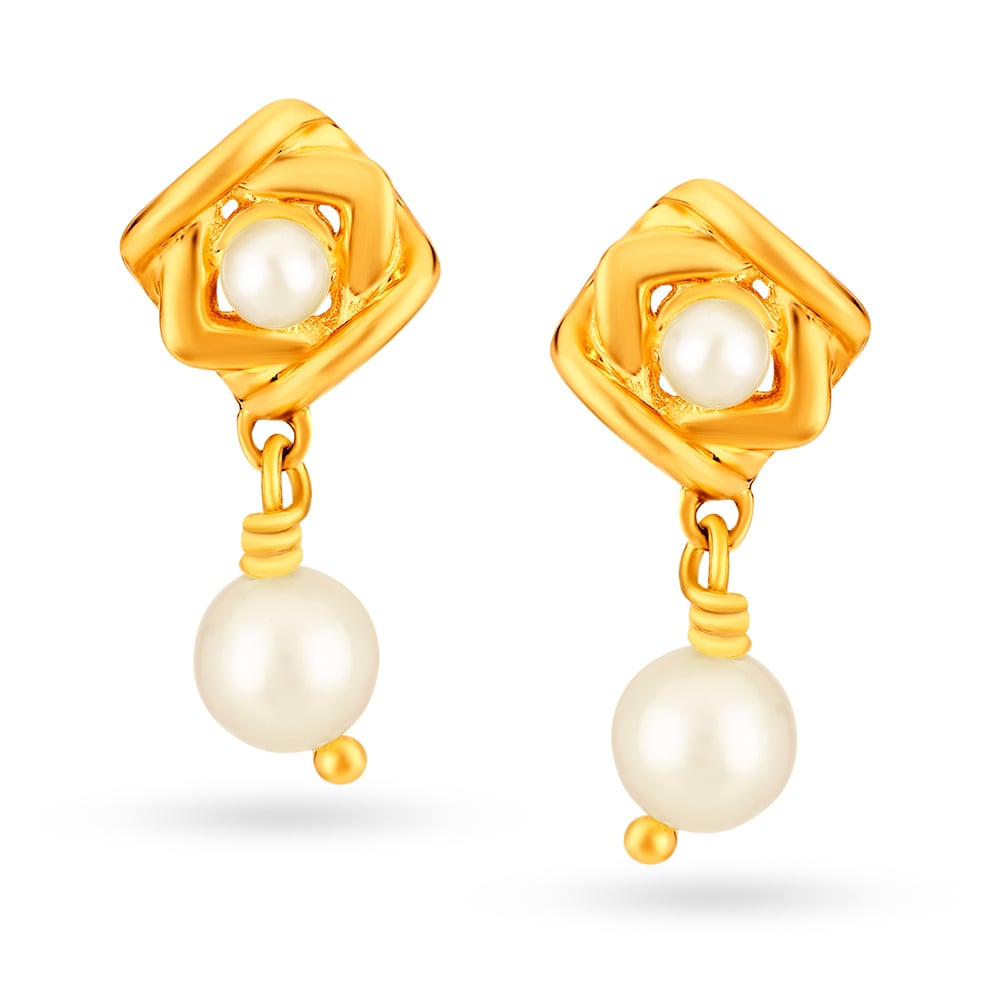 Enchanting 18 Karat Yellow Gold And Pearl Geometric Drop Earrings,,hi-res image number null