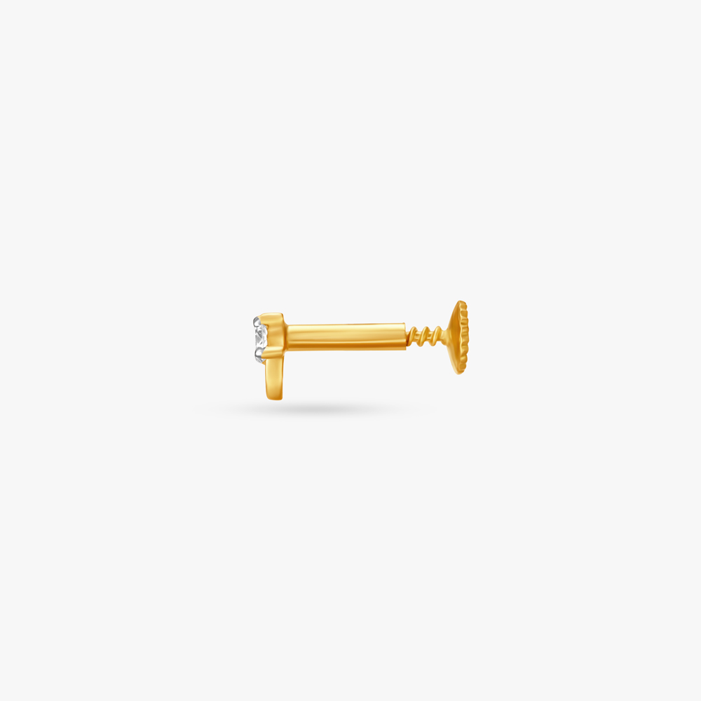 Enigmatic Leaf Gold and Diamond Nose Pin,,hi-res image number null
