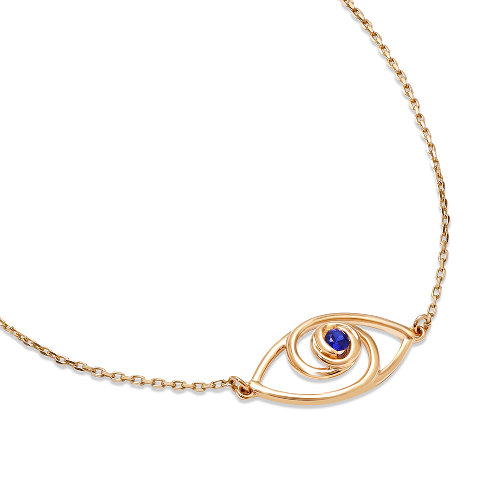 14KT Yellow Gold Wavy Evil Eye Bracelet,,hi-res image number null