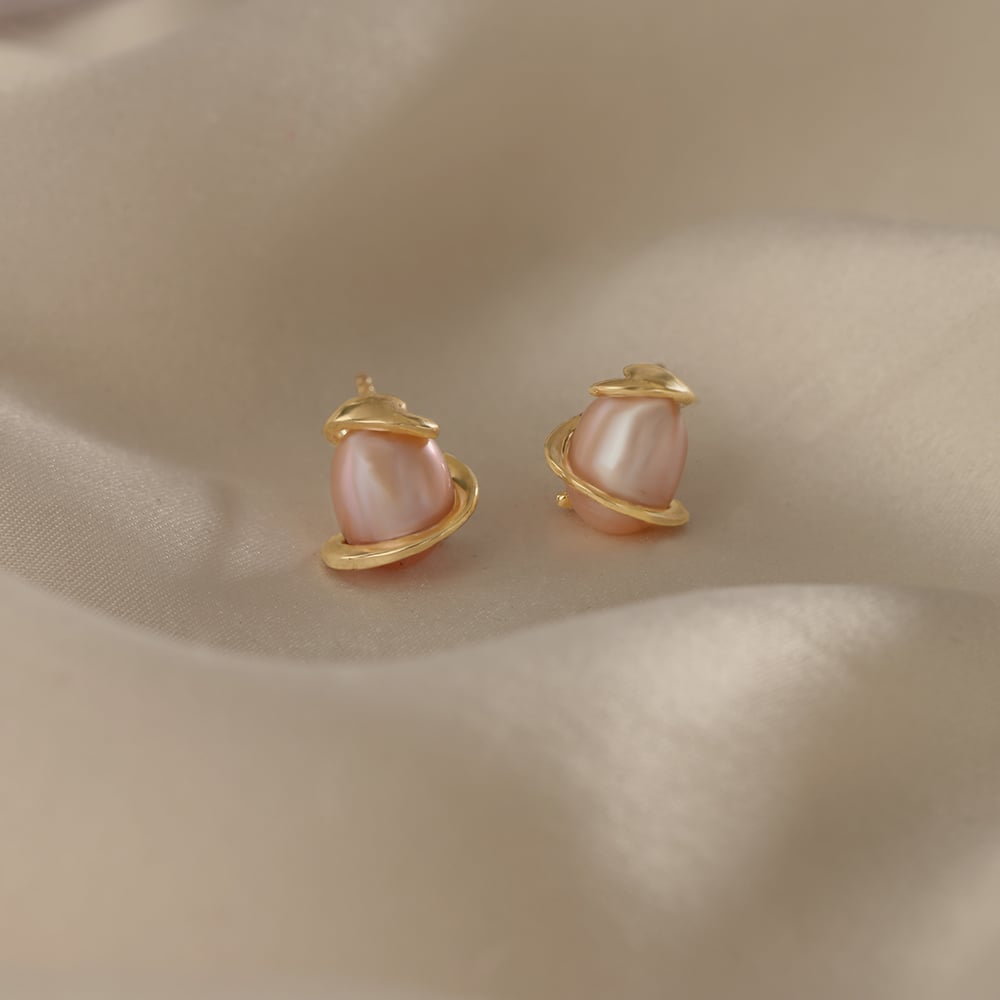 Graceful Allure 14 Kt Gold & Pearl Stud Earrings,,hi-res image number null
