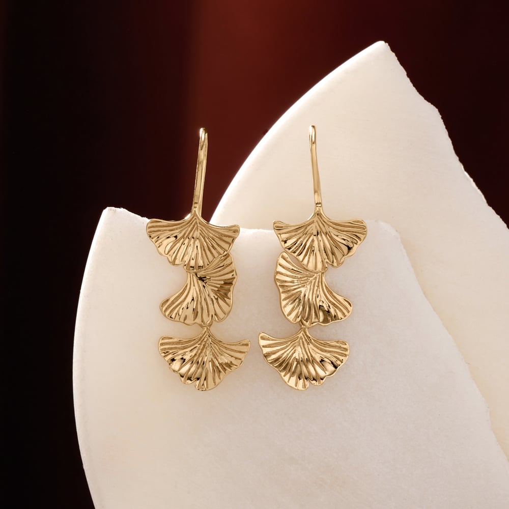 Graceful Ginkgo Gold Drop Earrings,,hi-res image number null
