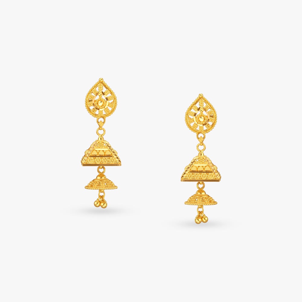 

Pyramid Layer Gold Jhumka Earrings