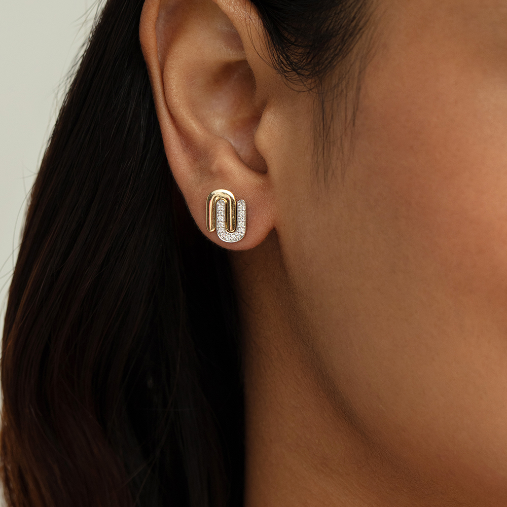 Intertwined Bonds Gold & Diamond Stud Earrings,,hi-res image number null