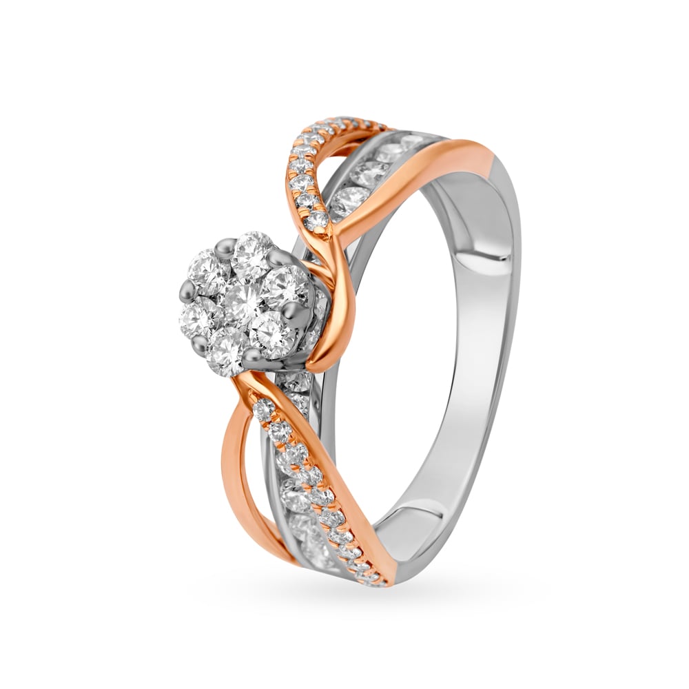 Elegant Floral Solitaire Look Diamond Ring in White and Rose Gold,,hi-res image number null