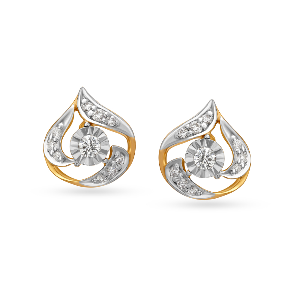 Fiery Gold and Diamond Stud Earrings