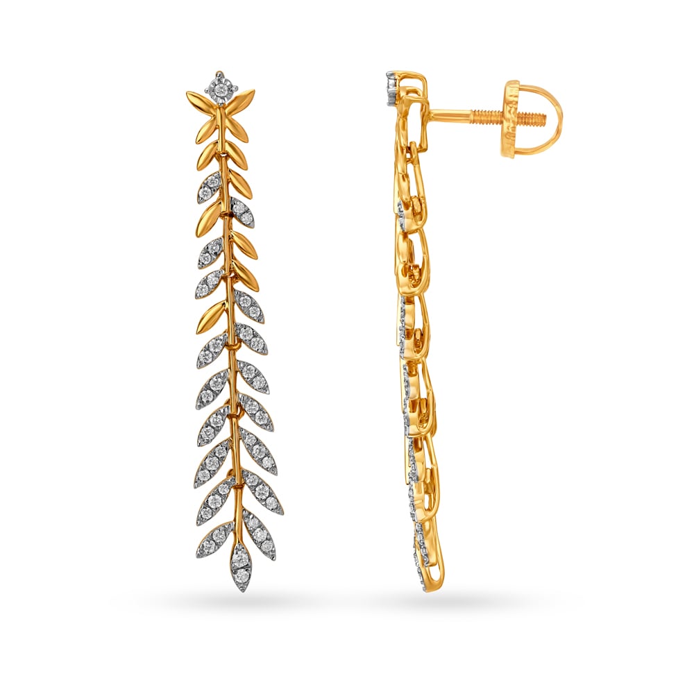 Jaw-Dropping 18 Karat Yellow and White Gold And Diamond Leaves Drop Earrings,,hi-res image number null