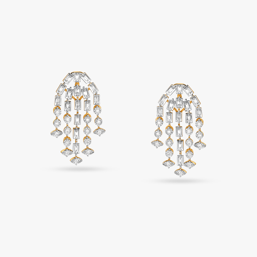 Sleek Cascade Diamond Pendant and Earrings Set
