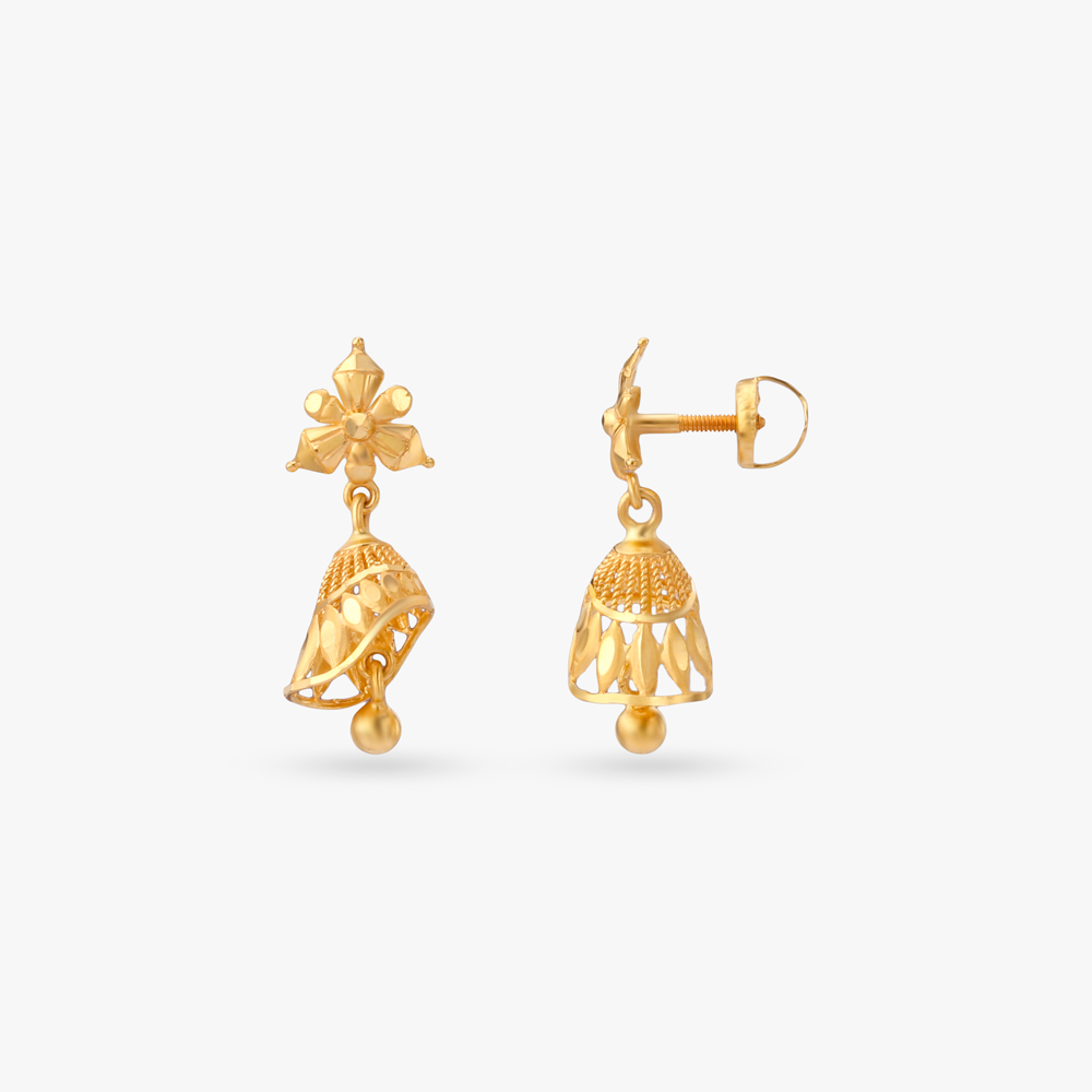 Floral Cage Gold Jhumka Earrings,,hi-res image number null