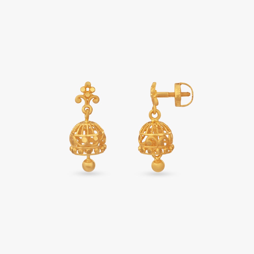 Heritage Fluted Gold Jhumka Earrings,,hi-res image number null