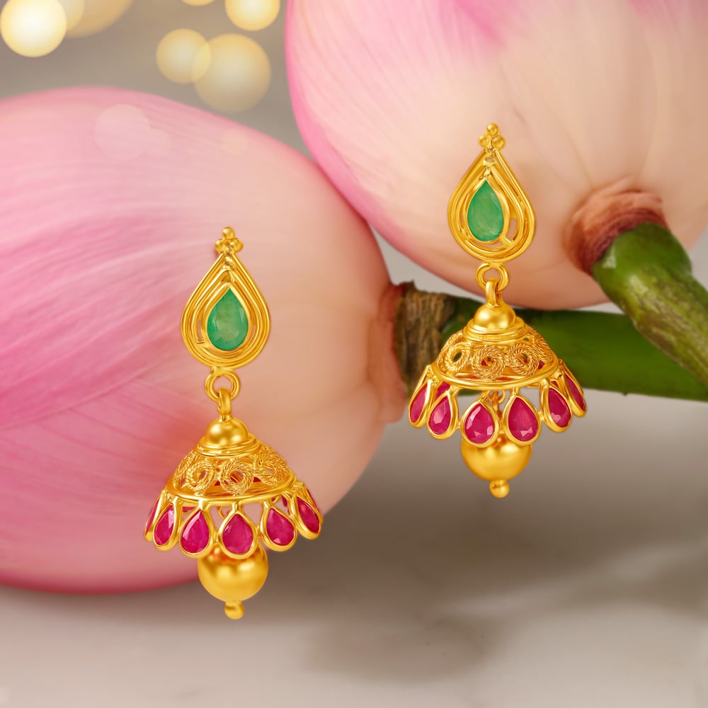Timeless Ruby and Emerald Jhumkas