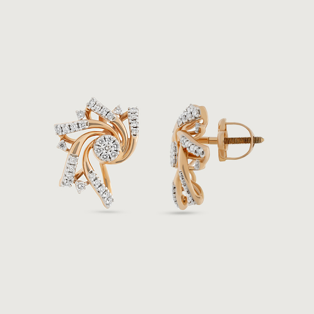 Whirling Glow Gold & Diamond Stud Earrings,,hi-res image number null