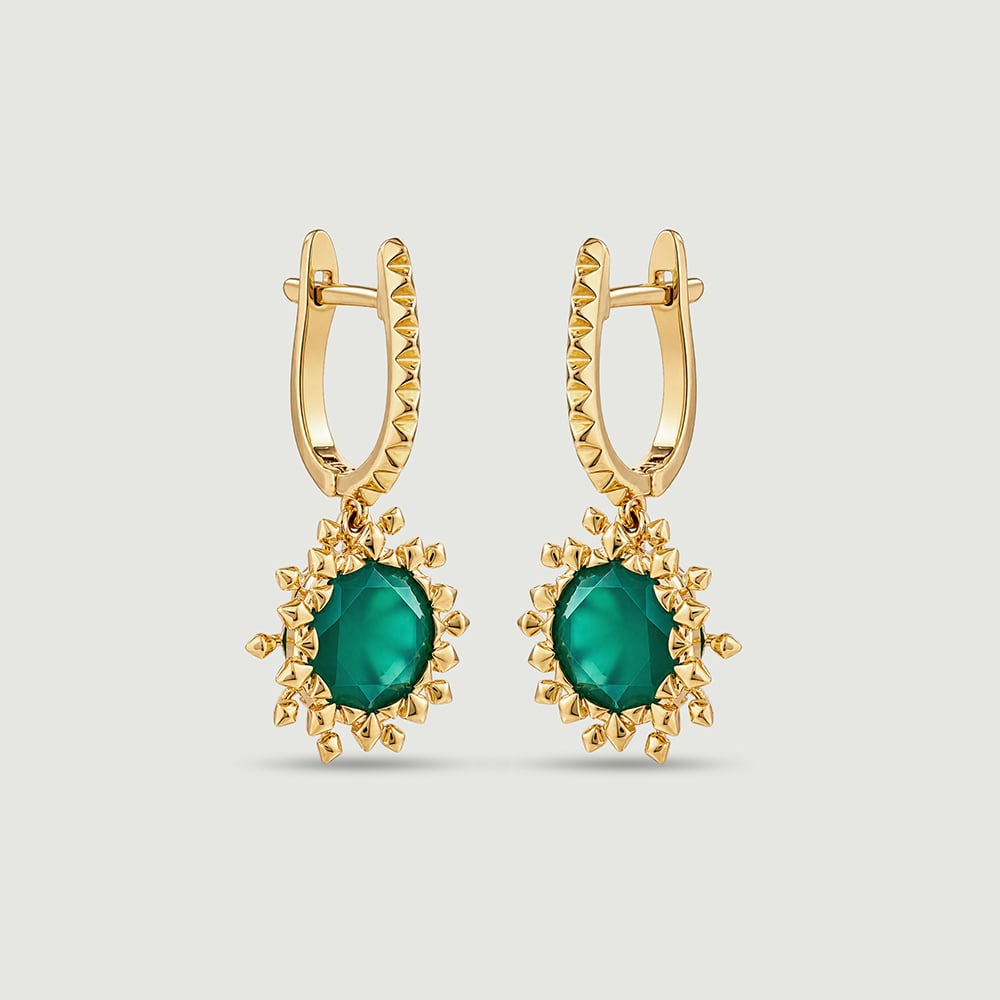 Dynamic Sculptural Green Onyx Hoop Earrings,,hi-res image number null
